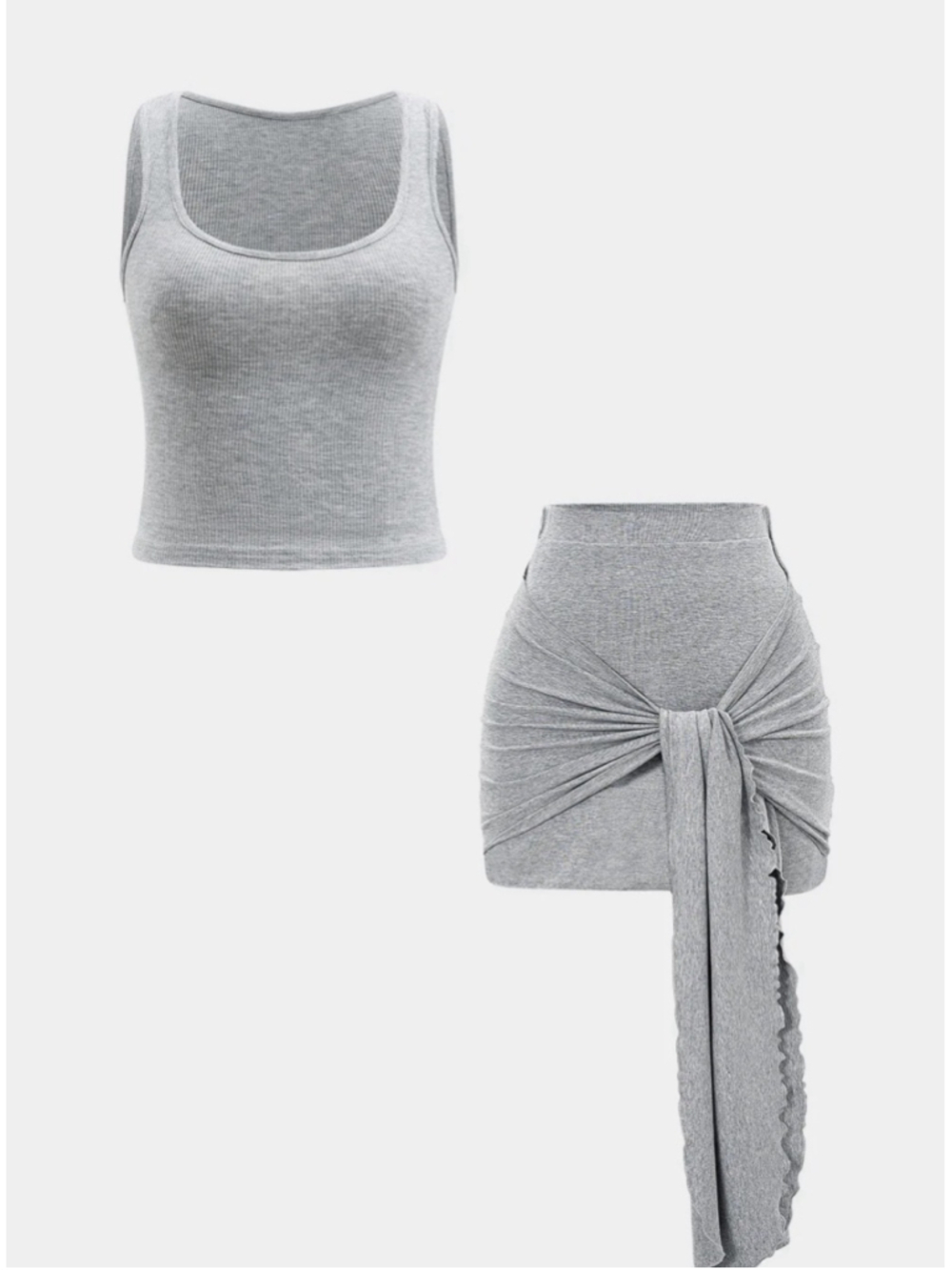 Micas Solid Sleeveless Tank Top And Ruched Tie Front Skirt Soft Ribbed Set M